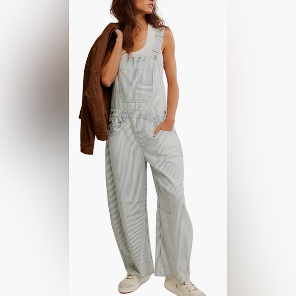 We The Free Good Luck Stripe Barrel Leg Overalls Size Large NWOT - Picture 6 of 7